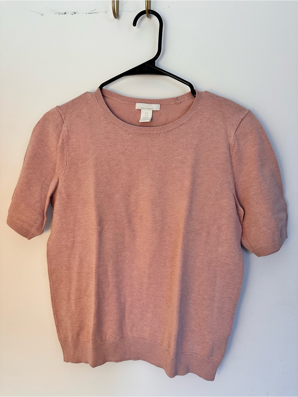 H&M Short-Sleeve Crewneck Sweater in Dusty Rose